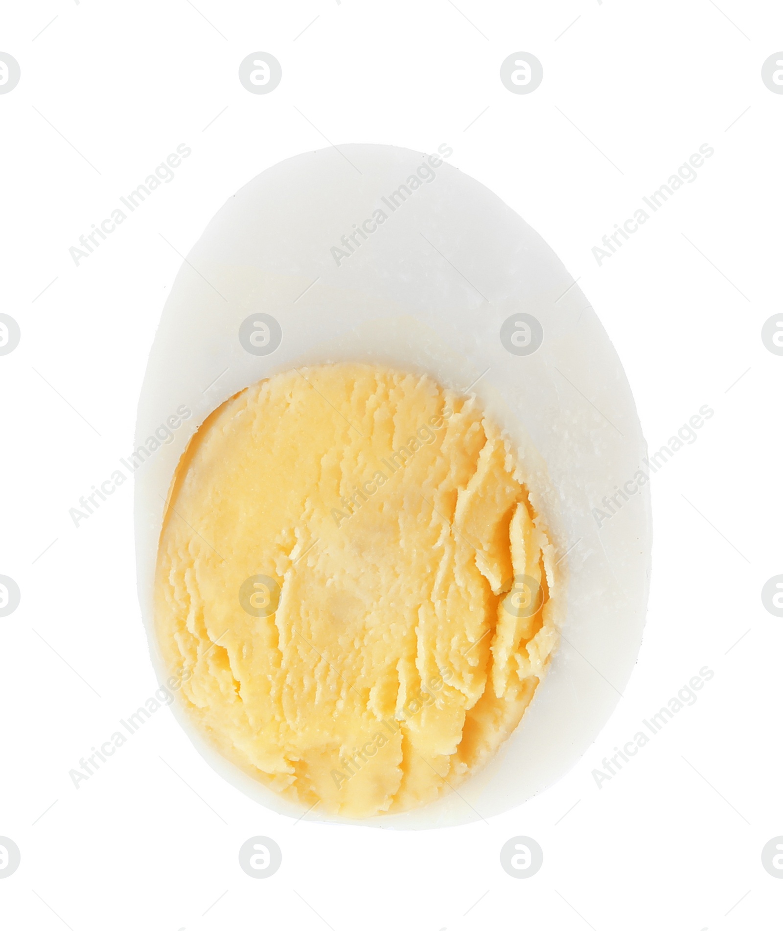 Photo of Half of tasty quail egg on white background