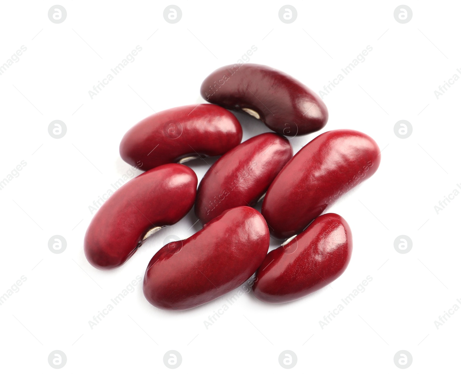 Photo of Pile of red beans on white background, top view