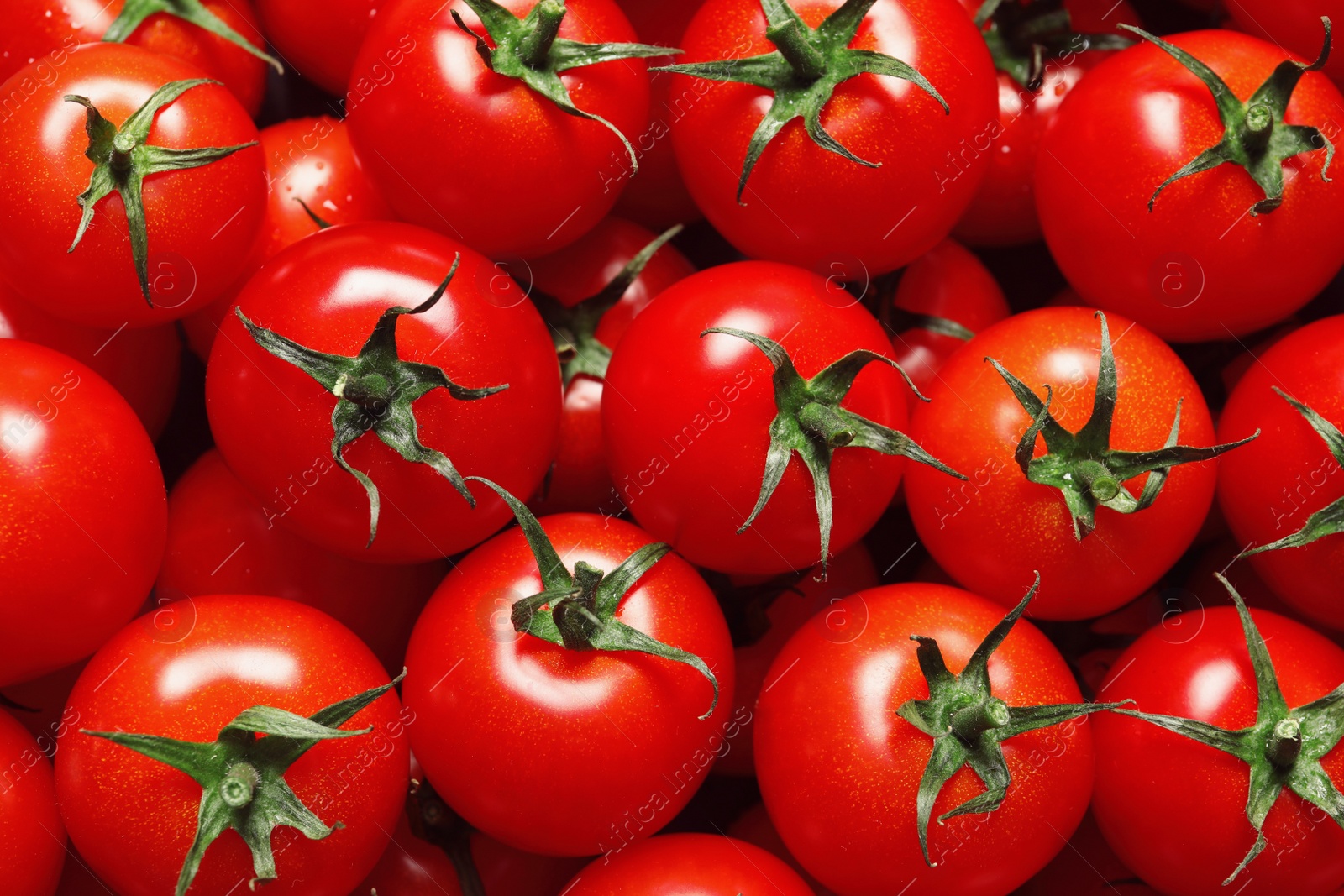 Photo of Delicious ripe cherry tomatoes as background, top view