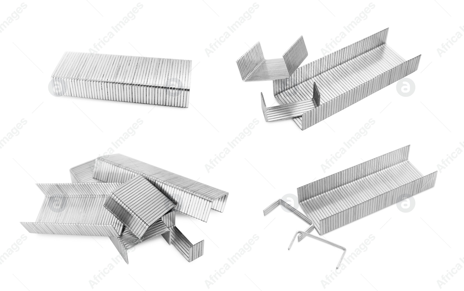 Image of Many metal staples isolated on white, collection