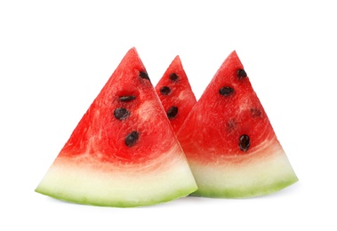 Slices of ripe watermelon on white background