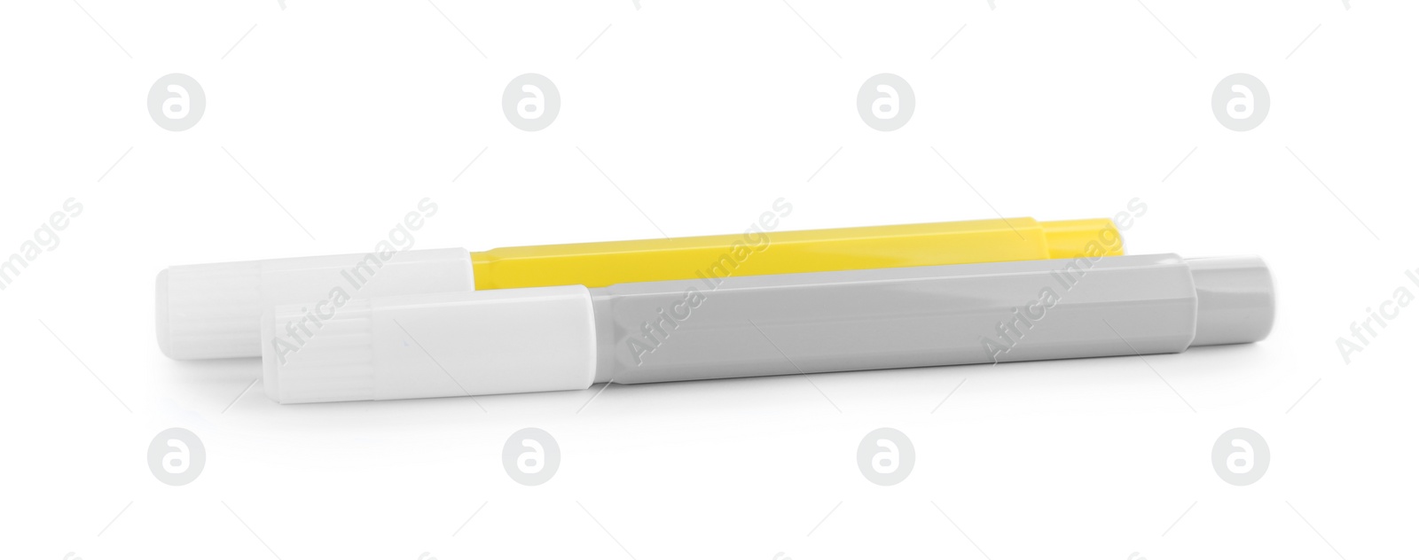 Photo of Different stylish colorful markers on white background