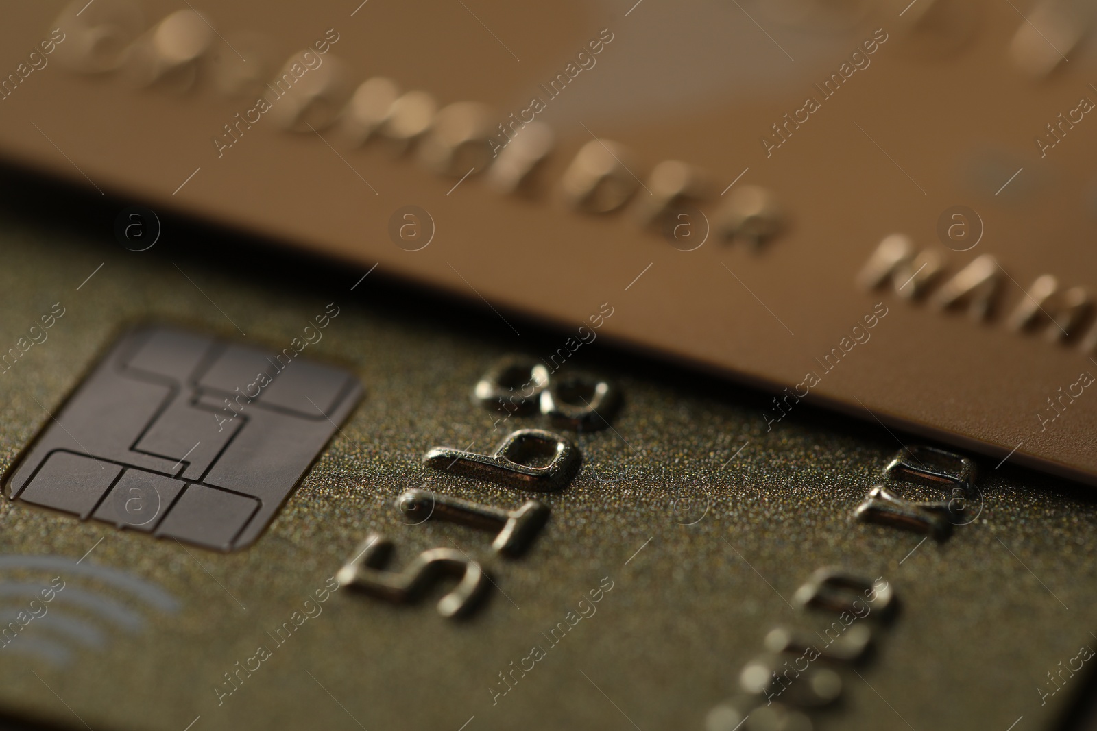 Photo of Different credit cards as background, macro view