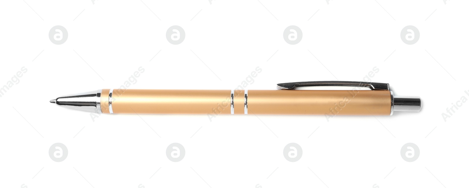 Photo of Retractable pen on white background. School stationery