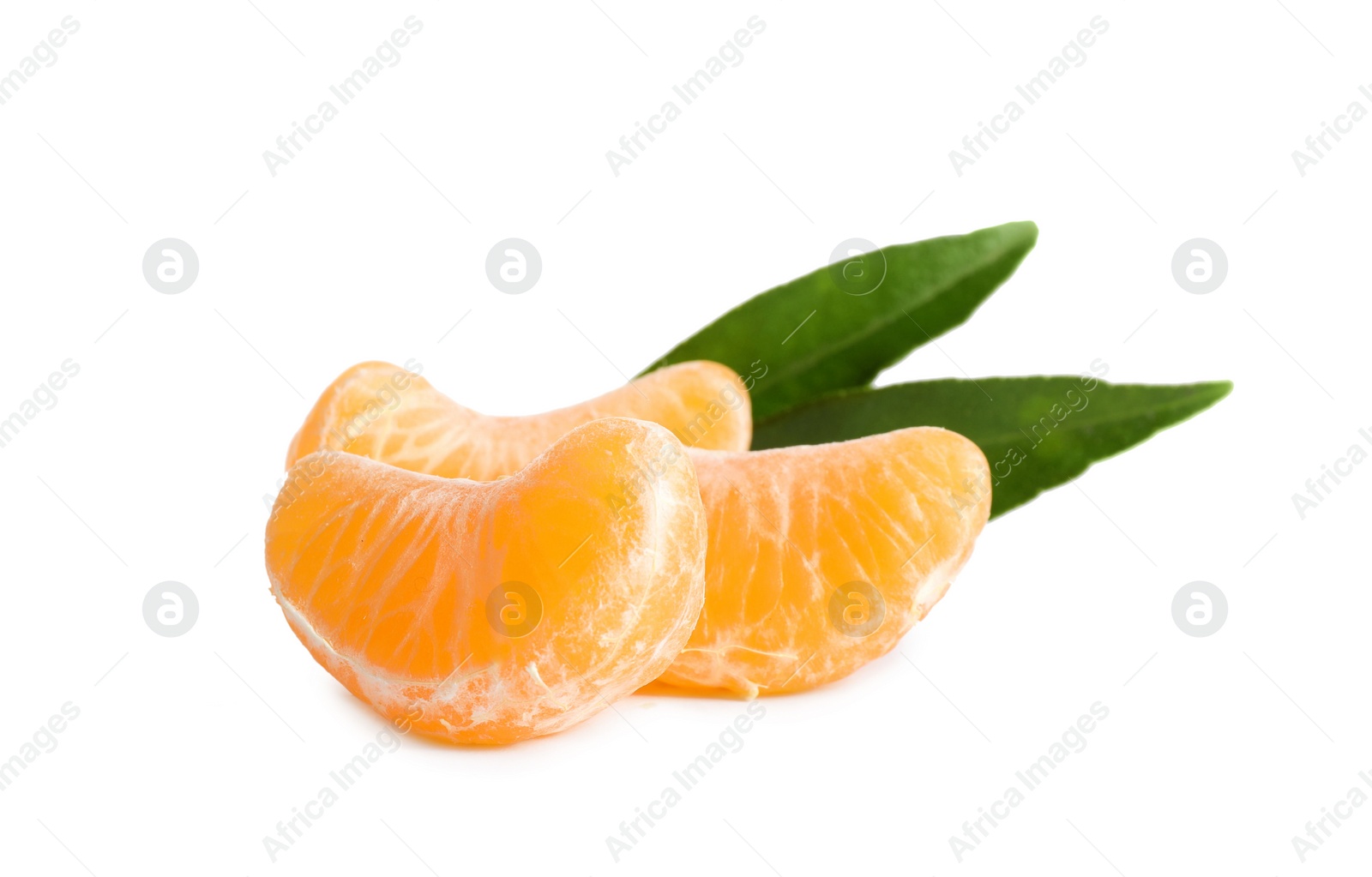 Photo of Pieces of ripe tangerine isolated on white