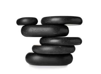 Stack of spa stones on white background