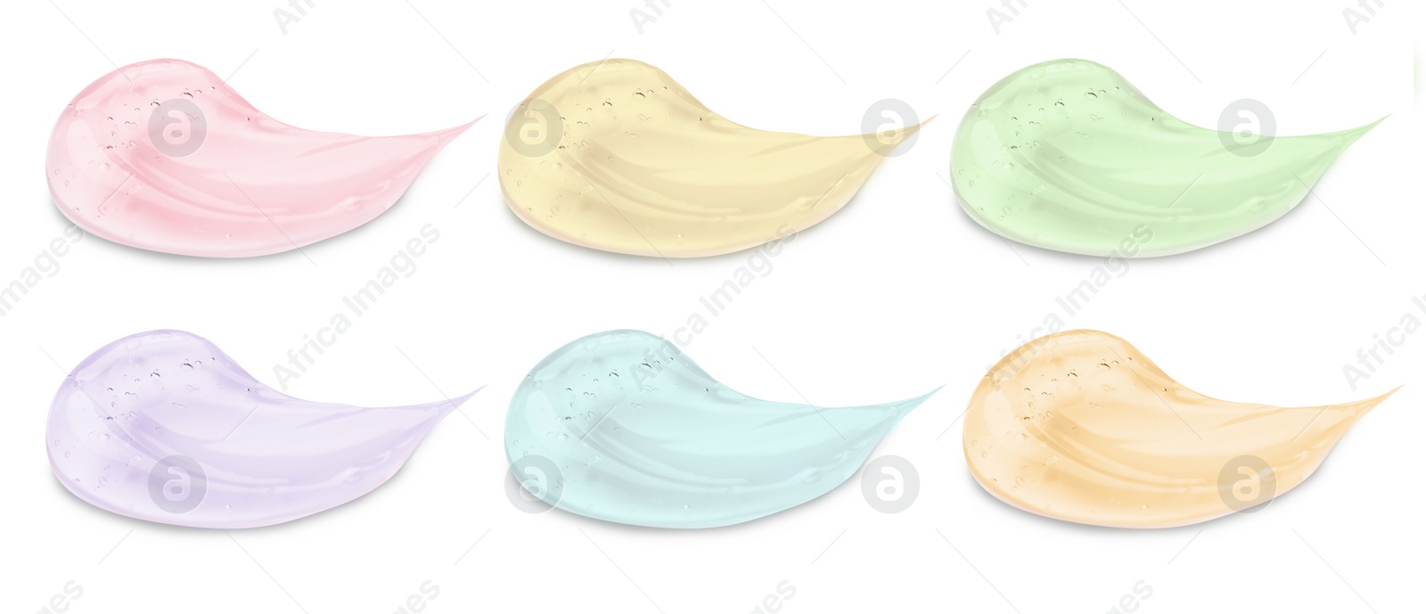 Image of Set with samples of cosmetic gels on white background