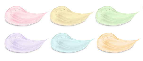 Image of Set with samples of cosmetic gels on white background