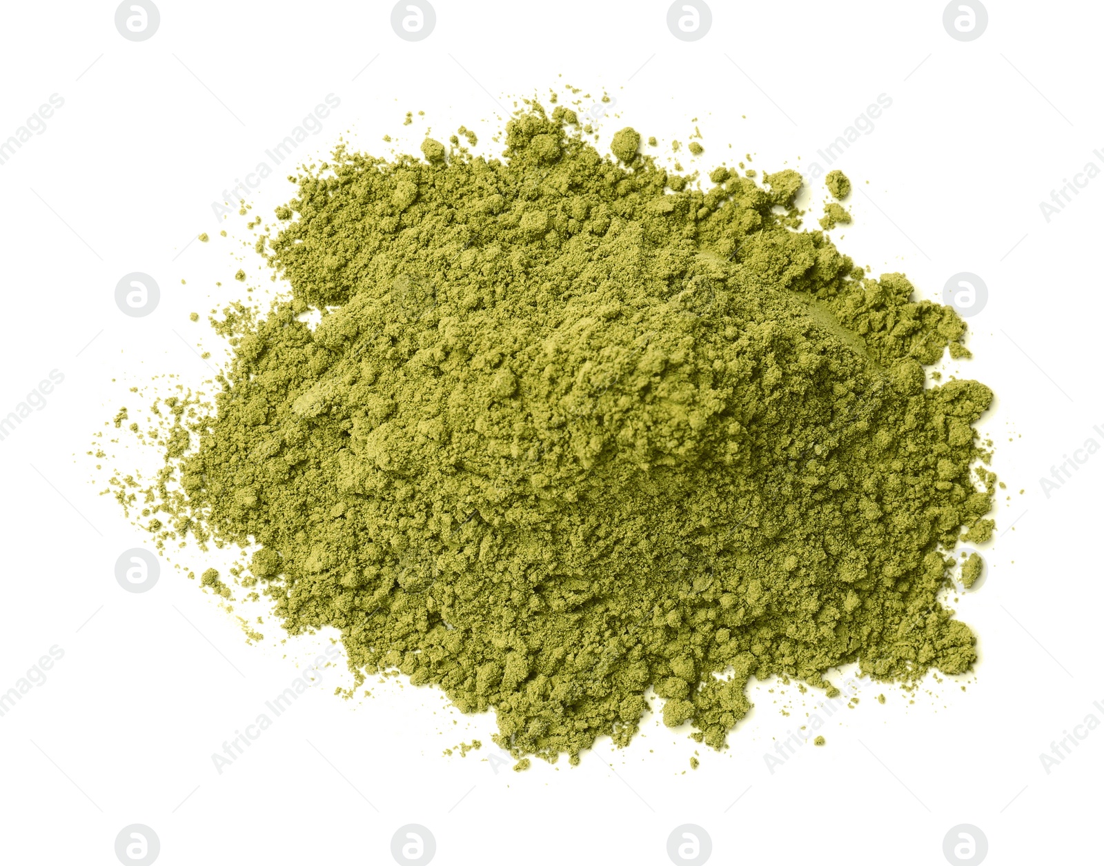 Photo of Heap of henna powder isolated on white, top view