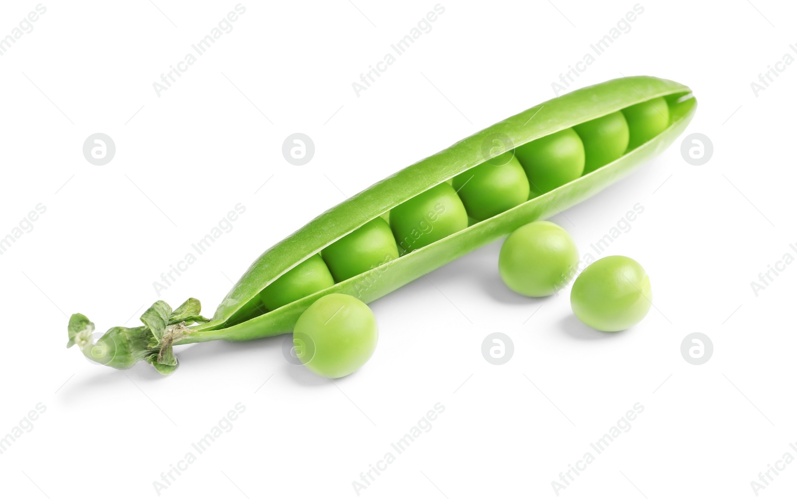 Photo of Delicious fresh green peas on white background