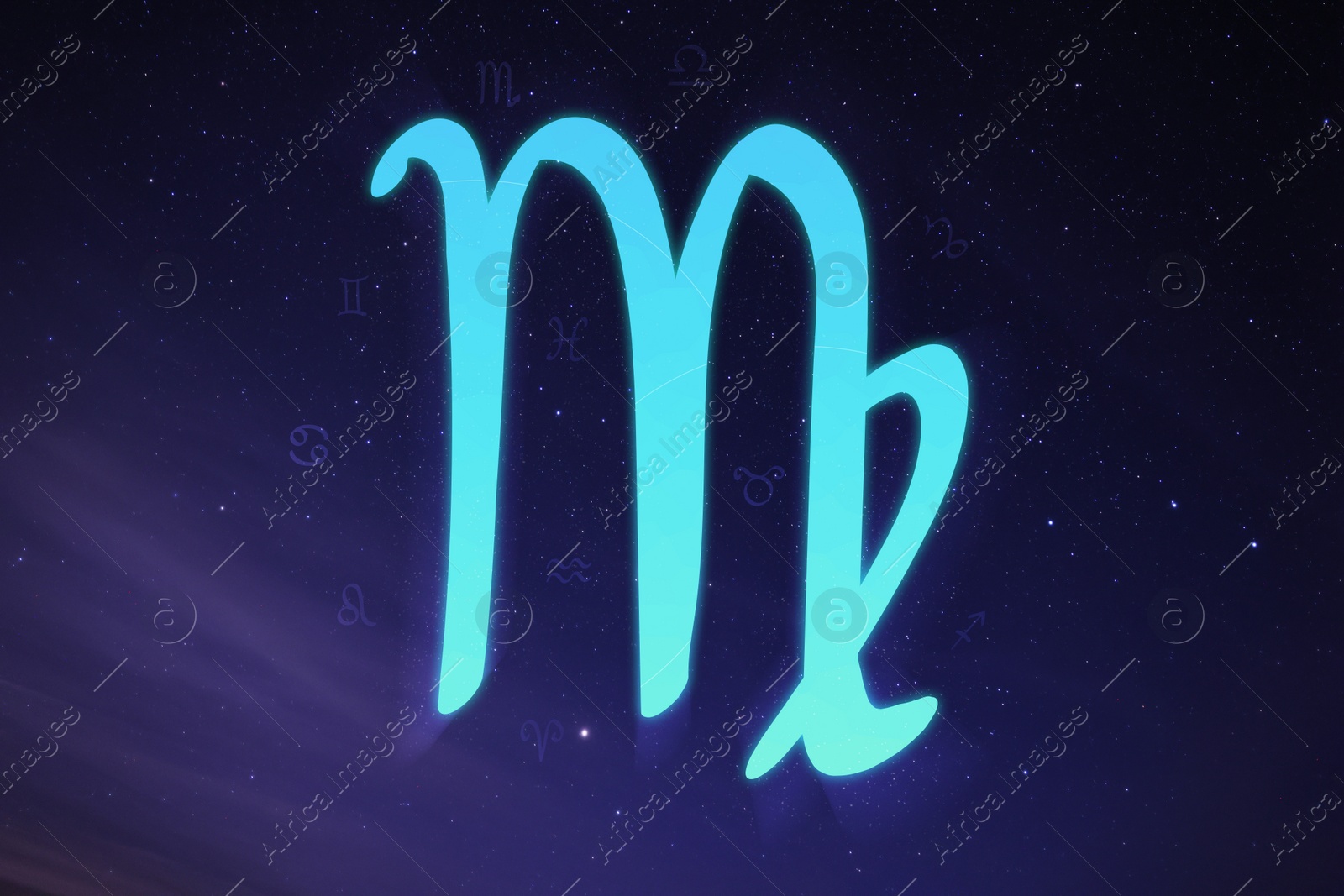 Illustration of Virgo astrological sign in night sky with beautiful sky