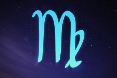 Illustration of Virgo astrological sign in night sky with beautiful sky