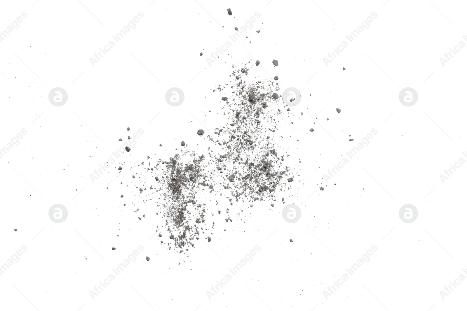 Photo of Pile of black dust scattered on white background, top view