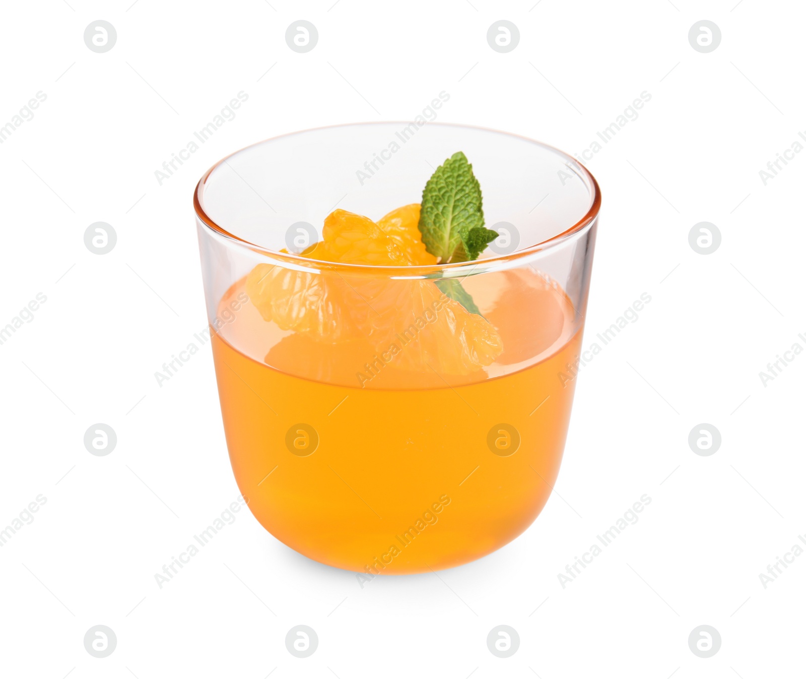 Photo of Delicious tangerine jelly with mint isolated on white