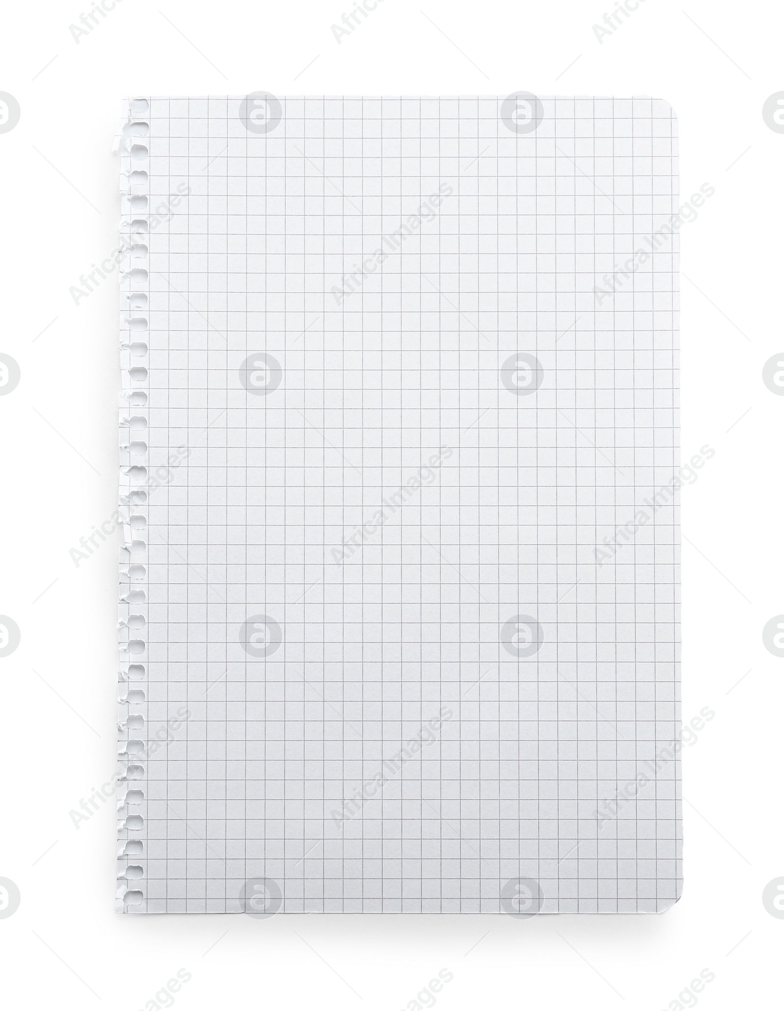 Photo of Checkered notebook sheet isolated on white, top view