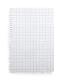 Checkered notebook sheet isolated on white, top view