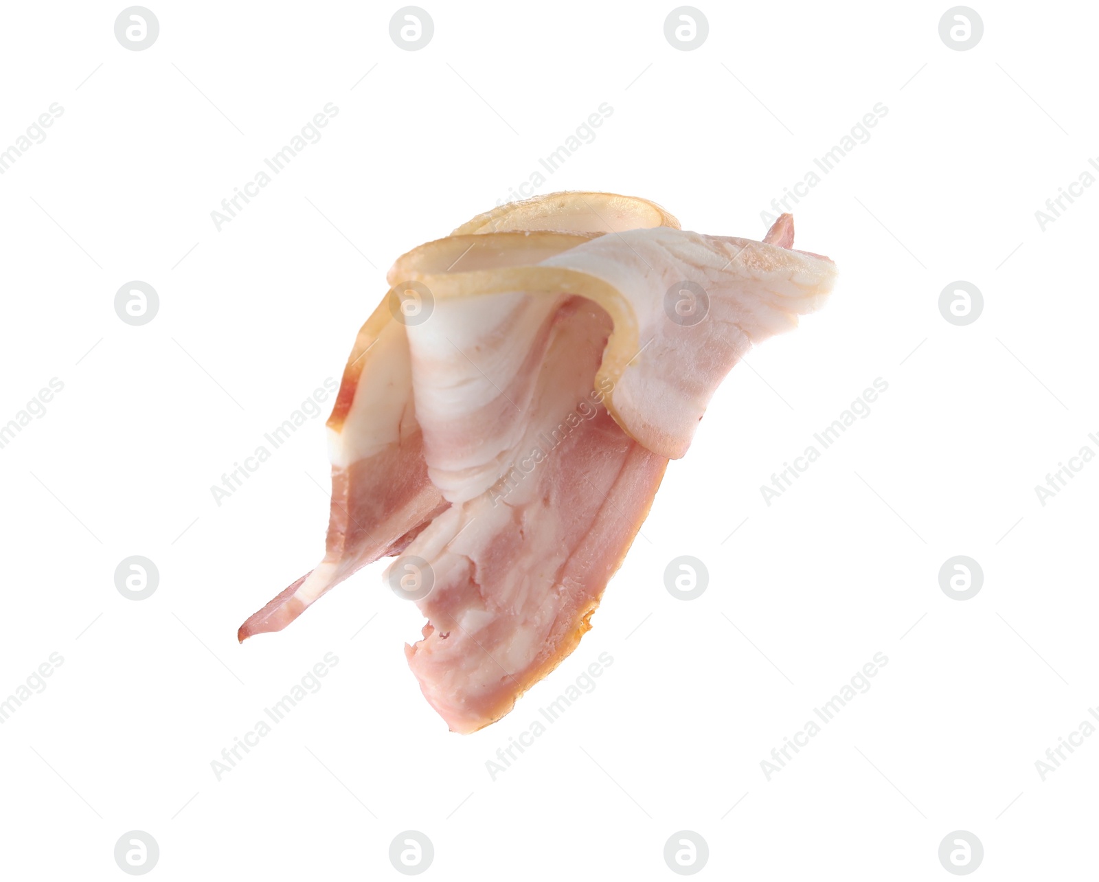 Photo of Slice of delicious prosciutto isolated on white