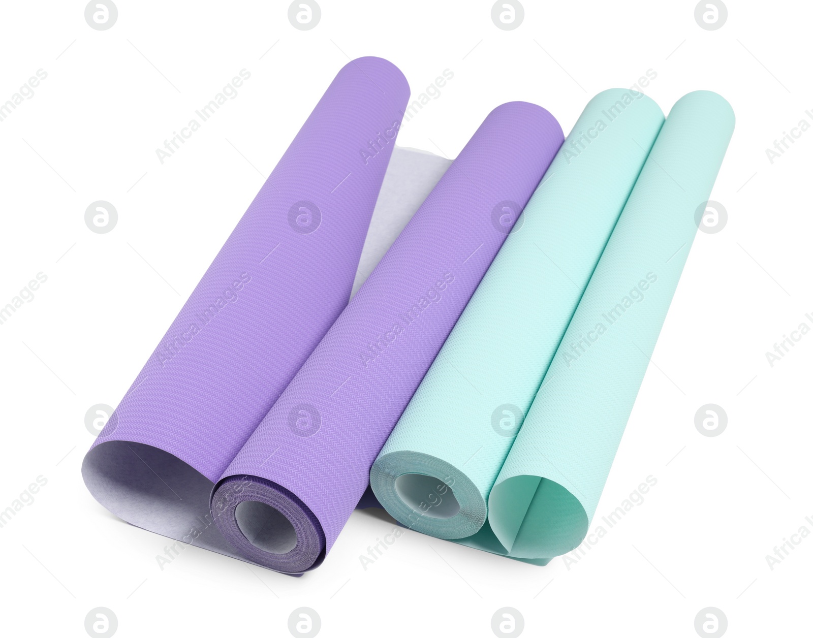 Photo of Two colorful wallpaper rolls isolated on white