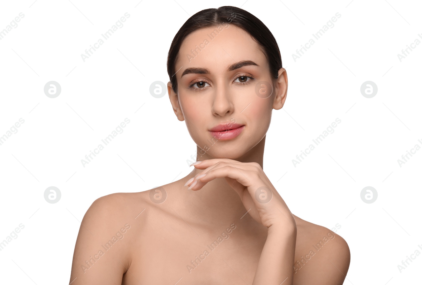 Photo of Portrait of beautiful young woman on white background