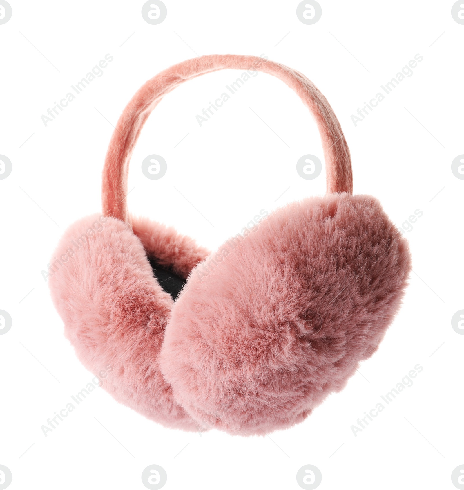 Photo of Stylish warm soft earmuffs isolated on white