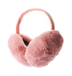 Photo of Stylish warm soft earmuffs isolated on white