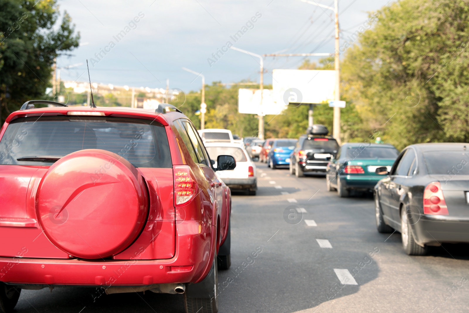 Photo of Cars in traffic jam on city street