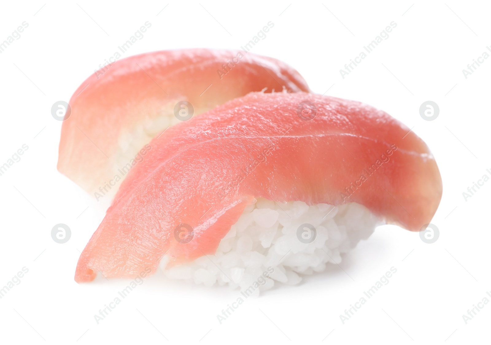 Photo of Delicious nigiri sushi with tuna isolated on white