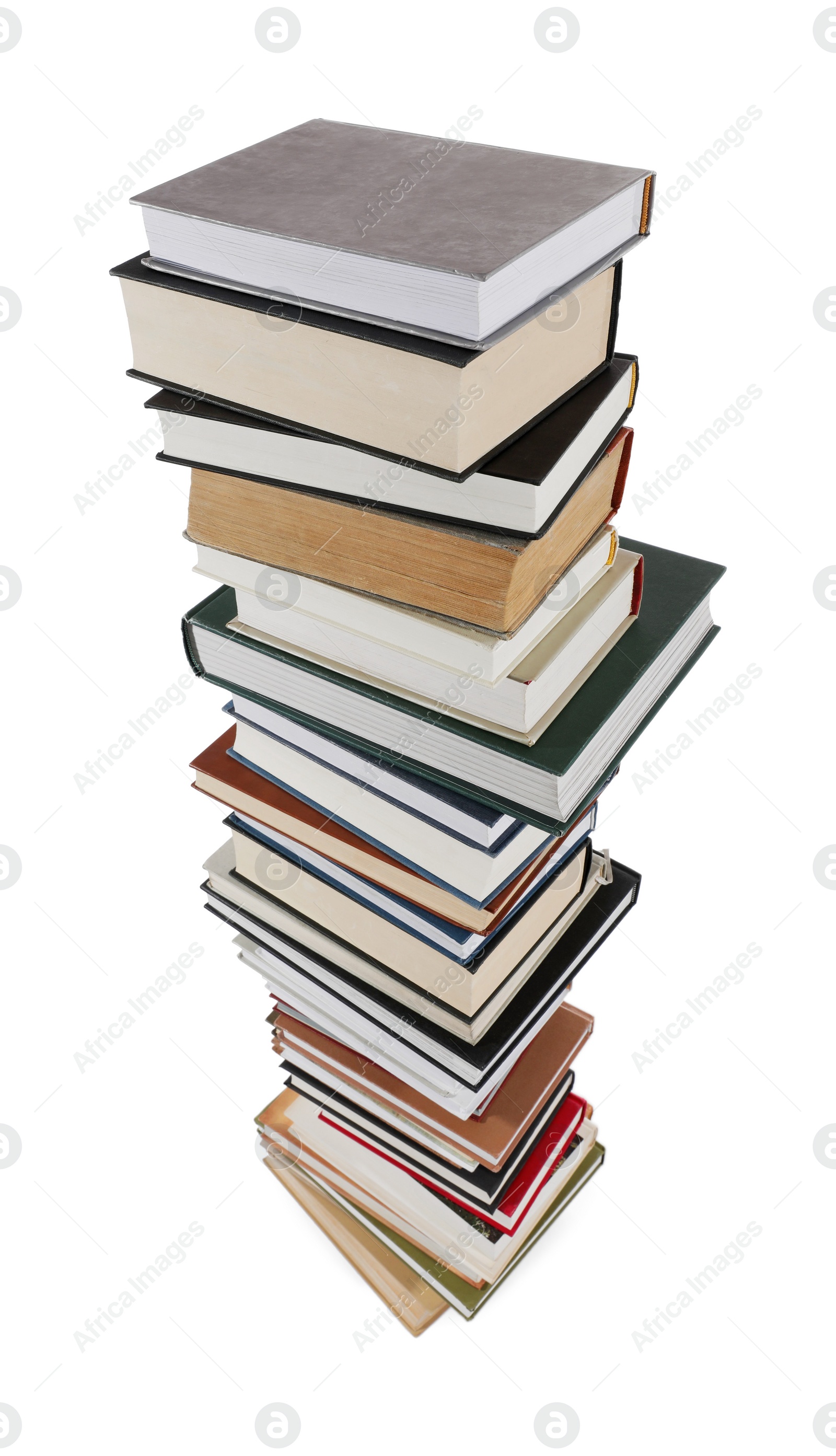 Photo of Stack of many different books isolated on white