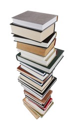 Photo of Stack of many different books isolated on white