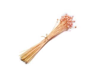 Photo of Bunch of beautiful dried flowers on white background