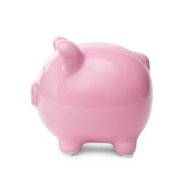 Pink piggy bank on white background. Money saving