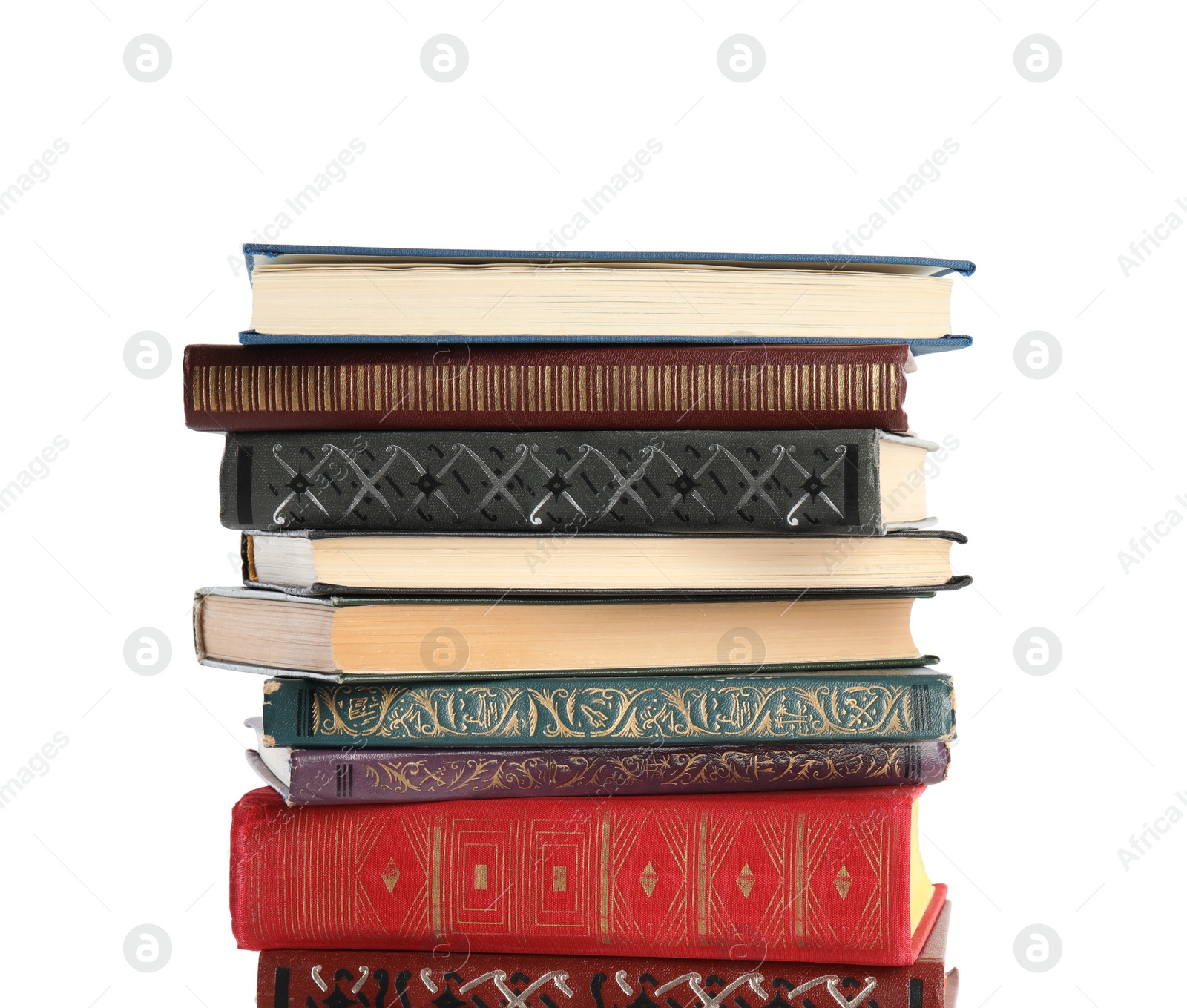 Photo of Collection of different books isolated on white