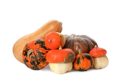 Fresh orange raw pumpkins isolated on white