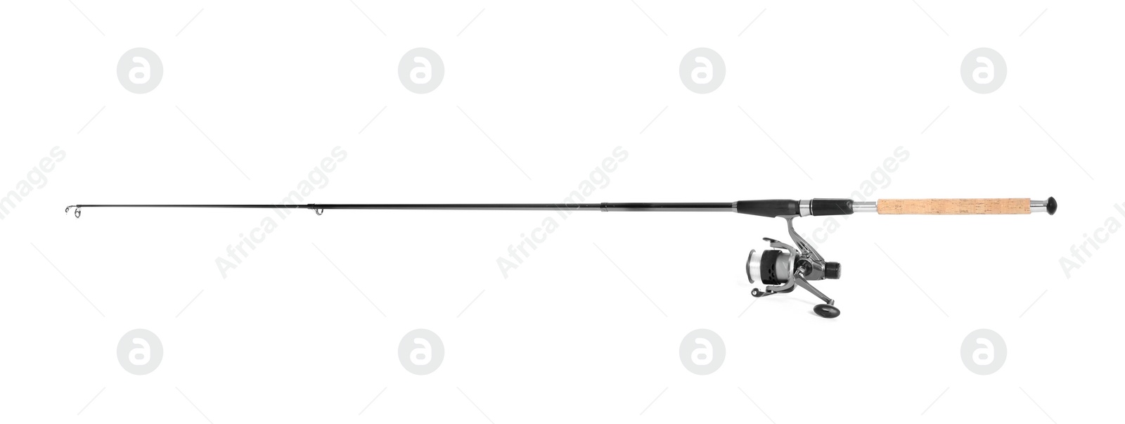 Photo of Modern fishing rod with reel on white background