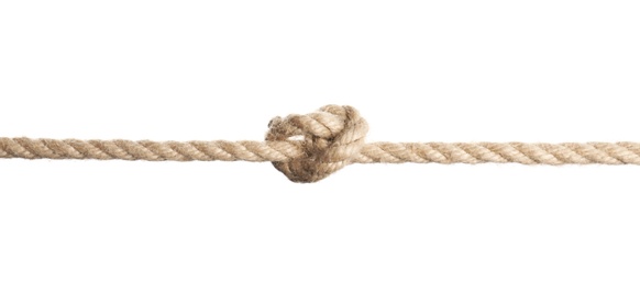 Rope with knot on white background. Simple design