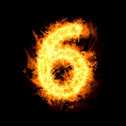 Image of Flaming 6 on black background. Stylized number design