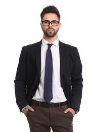 Photo of Portrait of young businessman on white background