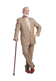 Photo of Senior man with walking cane on white background