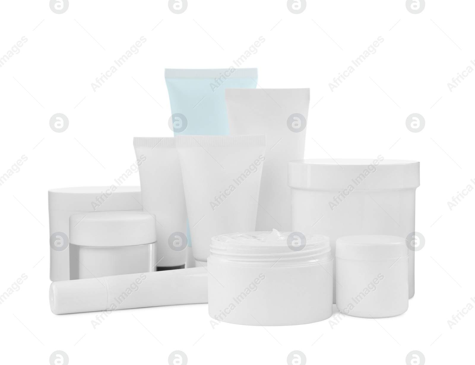 Photo of Set of different creams on white background