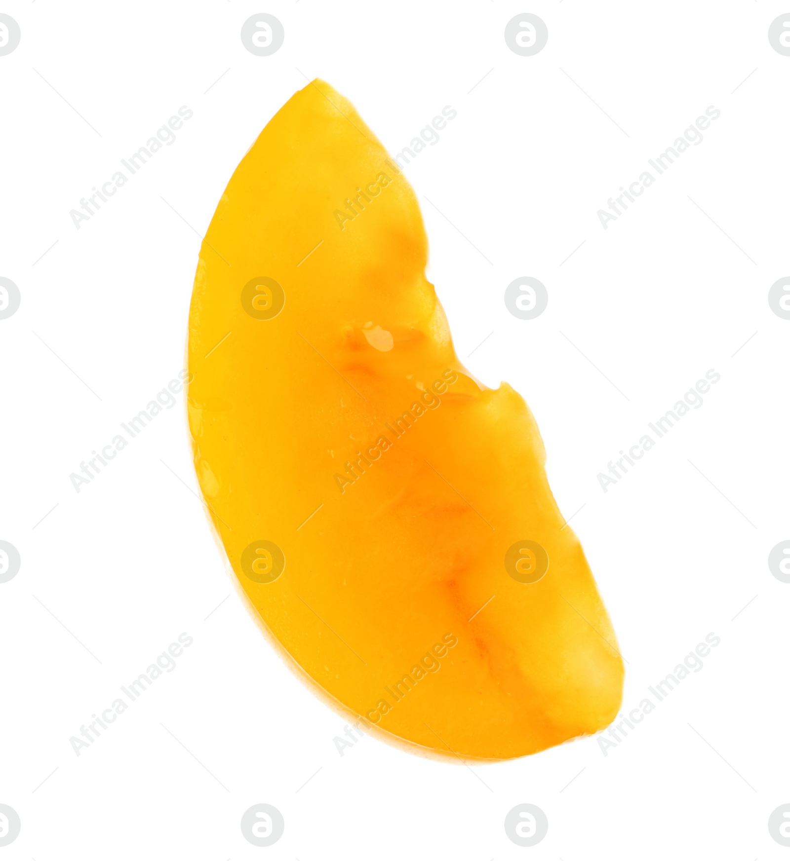 Photo of Slice of yellow tomato on white background