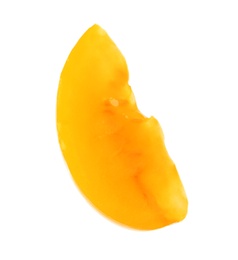 Photo of Slice of yellow tomato on white background