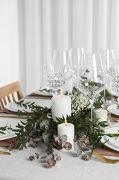 Stylish elegant table setting for festive dinner indoors