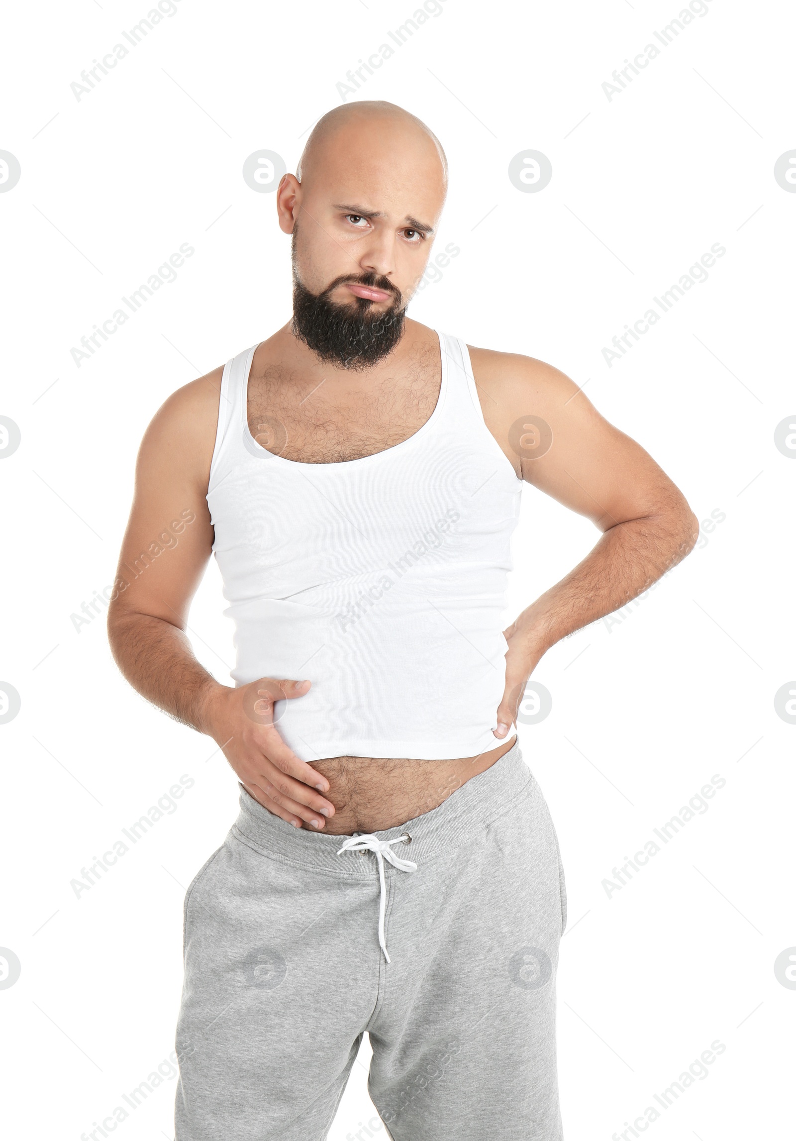 Photo of Portrait of overweight man on white background