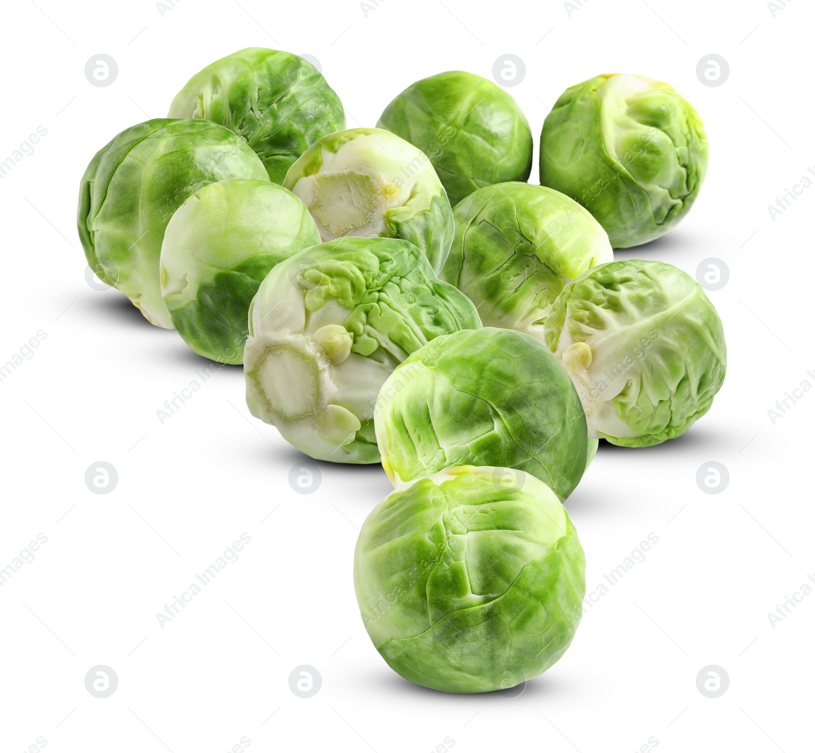 Image of Fresh tasty Brussels sprouts on white background