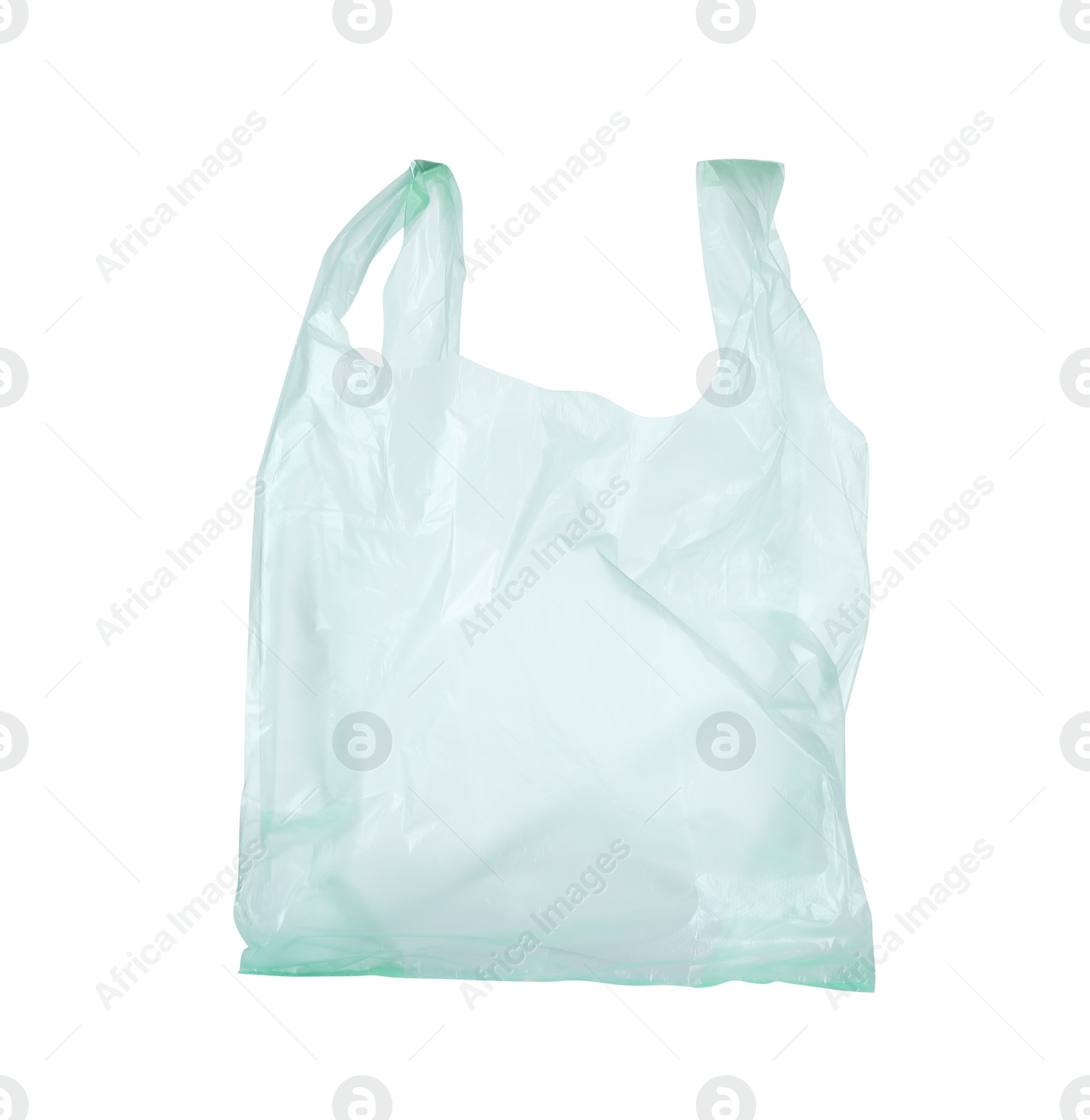 Photo of One light green plastic bag isolated on white