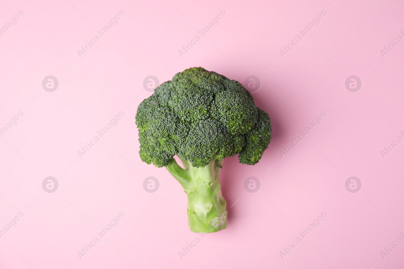 Fresh green broccoli on color background, top view. Organic food Photo of Fresh green broccoli on color background, top view. Organic food