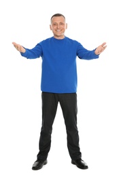 Photo of Full length portrait of mature man on white background