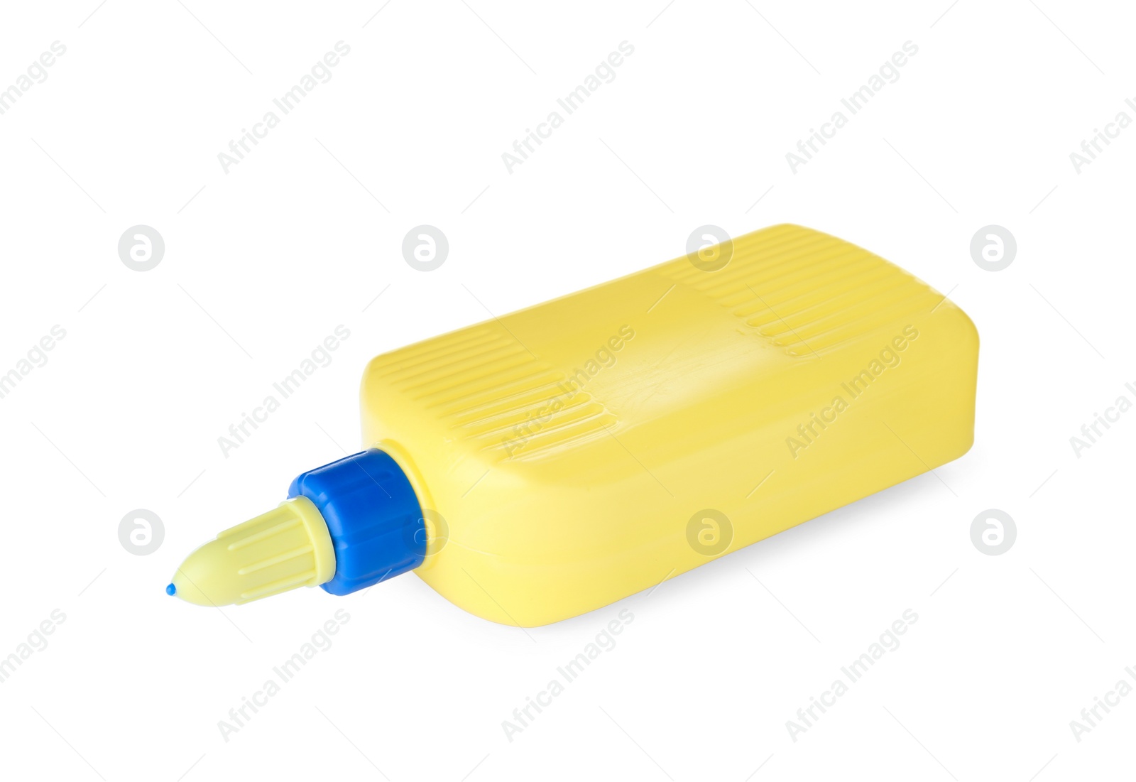 Photo of Blank yellow bottle of glue isolated on white