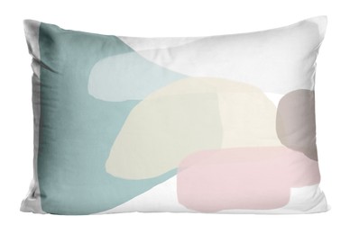 Soft pillow with stylish abstract print isolated on white