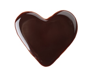 Heart made of melted chocolate on white background